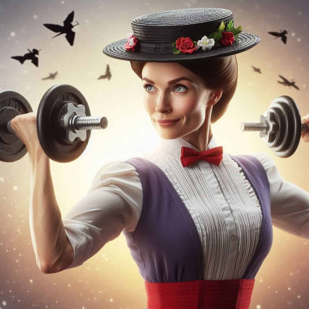 mary poppins doing bicep curls